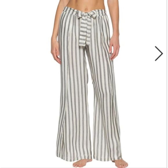 NWOT BECCA Rebecca Virtue Getaway Striped Tie Waist Cover Up Fly Away Pants L - Picture 1 of 15